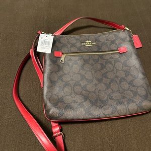 Coach Patterned Bag with red leather accents